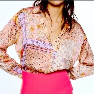 🔥🔥🔥zara patchwork print satin  blouse